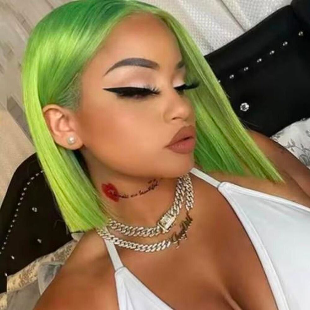 Ubetta Bob Wig - 8 Inch, 13x4 Lace Front Human Hair, Neon Lime Green
